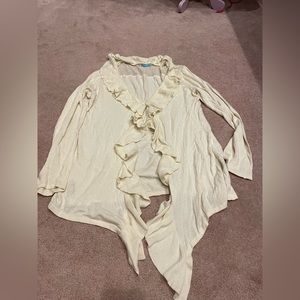 J. McLaughlin Ruffle Cream Cardigan
